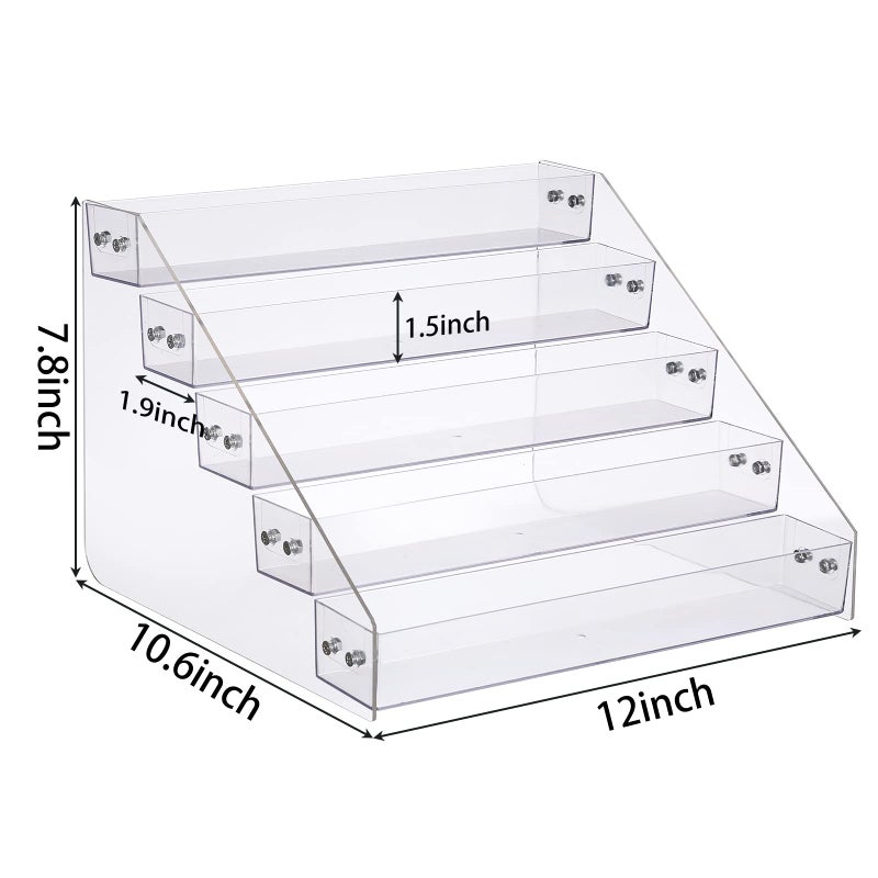 Kihor Acrylic Spice Rack  Tiered Spice Rack Shelf Seasoning Organizer for Countertop  Cabinet  Pantry  Kitchen Storage - 5 Tier  2PCS - Image 3